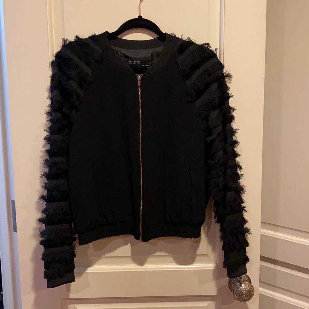 Zara Bomber Jacket with Fringe Sleeves